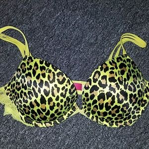 PINK neon yellow leopard push up bra
